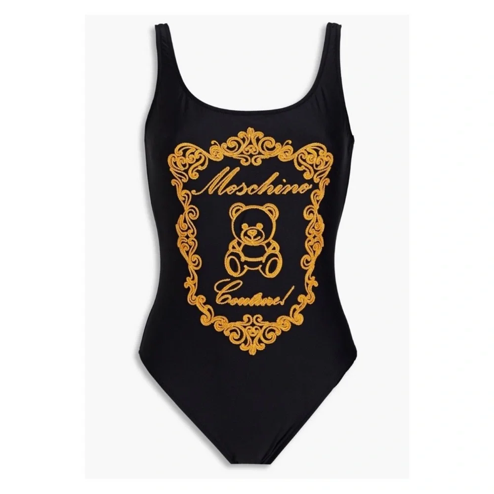 New! MOSCHINO Couture Bear Toy Logo Embroidered One-Piece Swimsuit - Picture 1 of 7